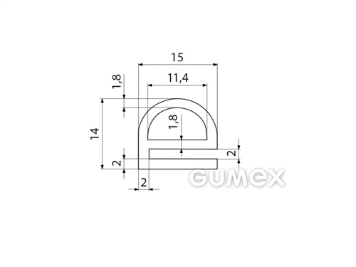Silikónový profil tvaru "e" s dutinkou, 14x15/2mm, 60°ShA, -60°C/+180°C, biely